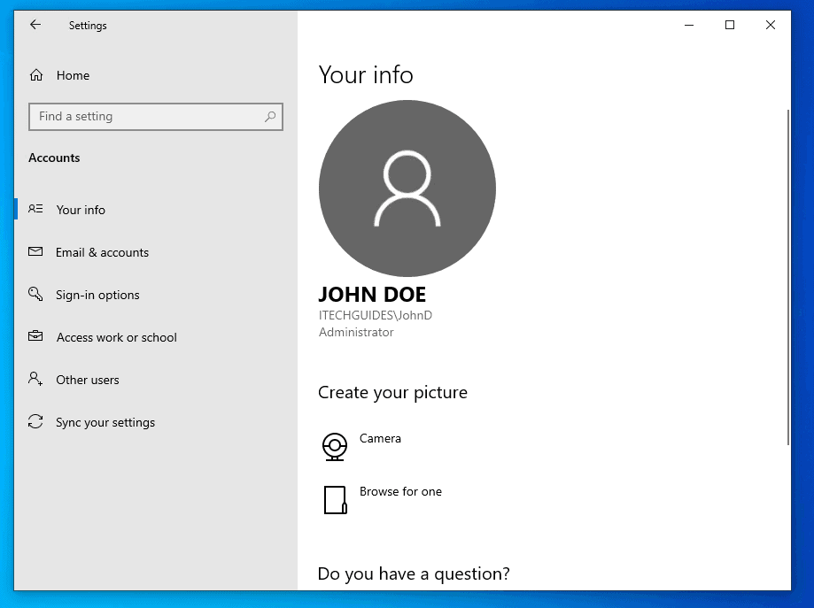 Change Account Picture Windows 10