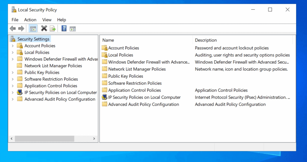 Open Local Security Policy in Windows 10 from Search