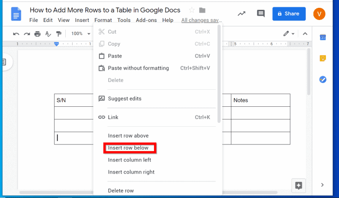 How to Add More Rows to a Table in Word and Google Docs