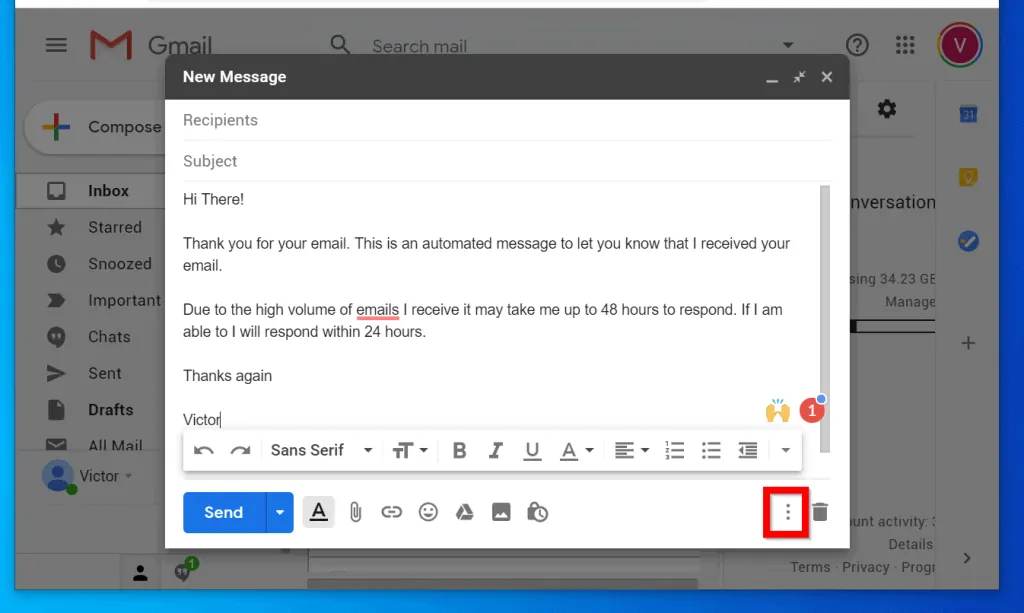 Create a Gmail Auto Reply Message Template