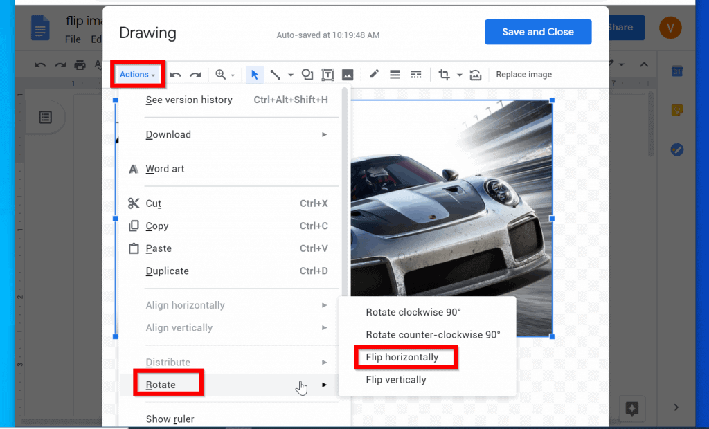 hopqw to rotate pics in gogole docs