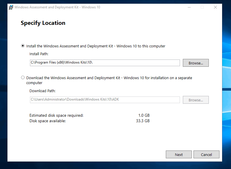 Install Windows ADK for Windows 10