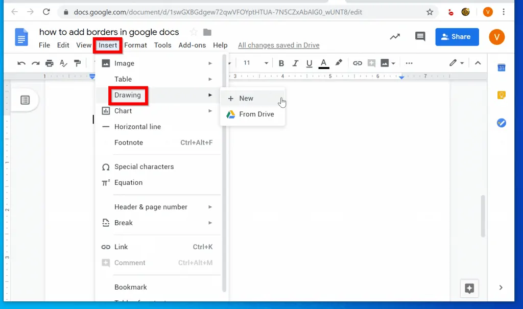 How to Add Borders in Google Docs with Drawing Tool