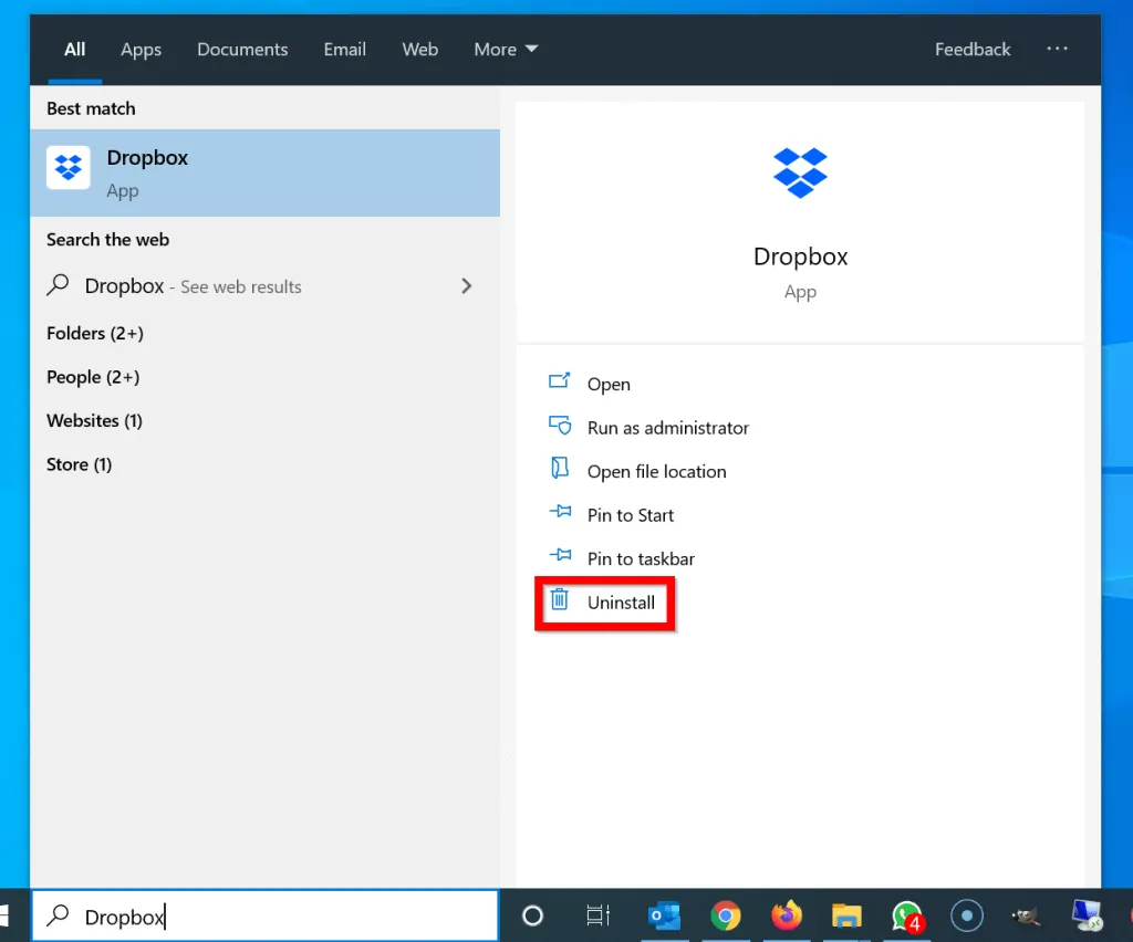 How to Uninstall Dropbox from Windows 10