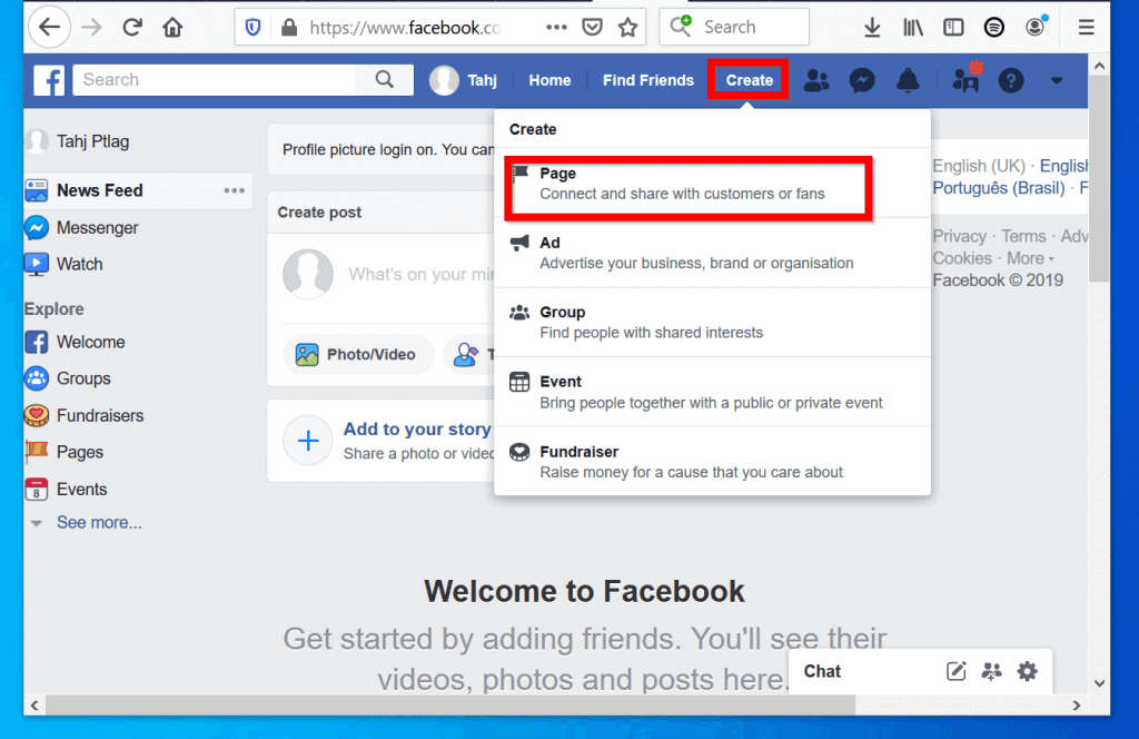 how to create a facebook business page account