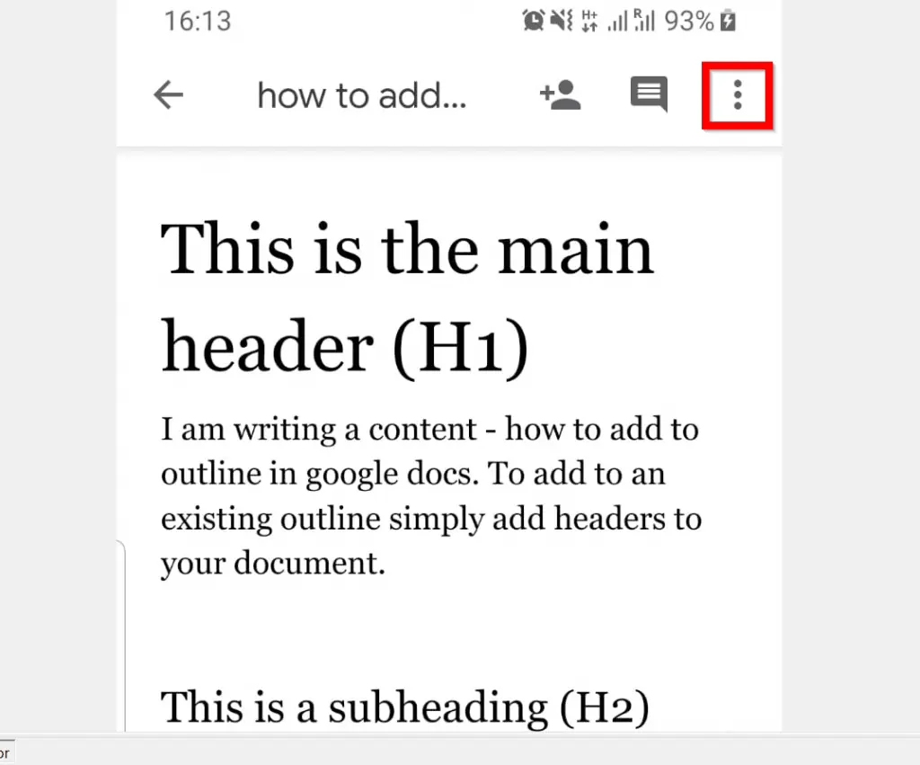 How to Add to Outline in Google Docs from Android or iPhone App