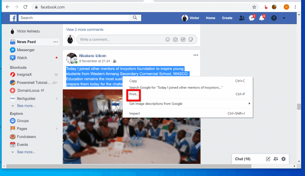 How to Print Facebook Messages from within Facebook