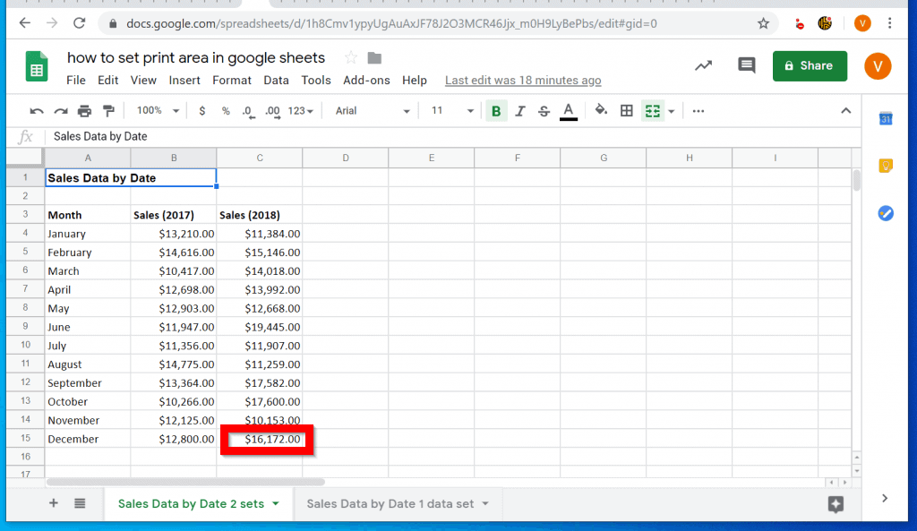 google sheets print view