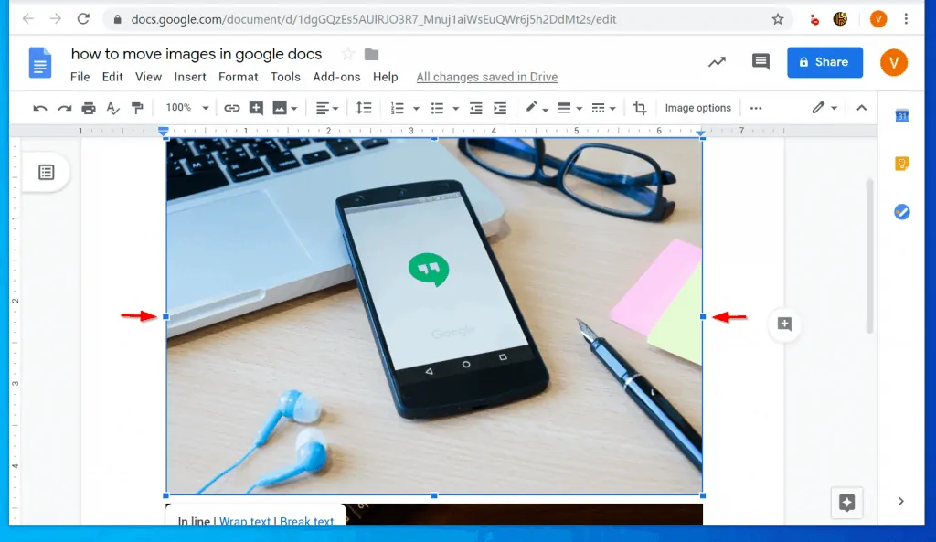 How to Move Images in Google Docs: Resize the Images