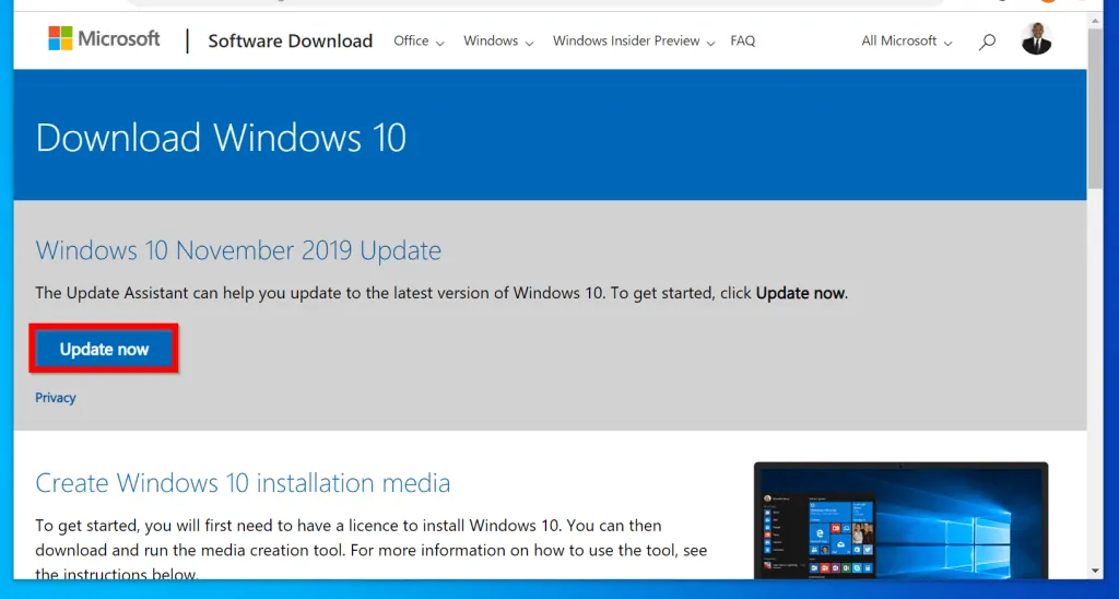 How to Install Windows 10 November 2019 Update Manually - step 1: Download Windows 10 Update Assistant