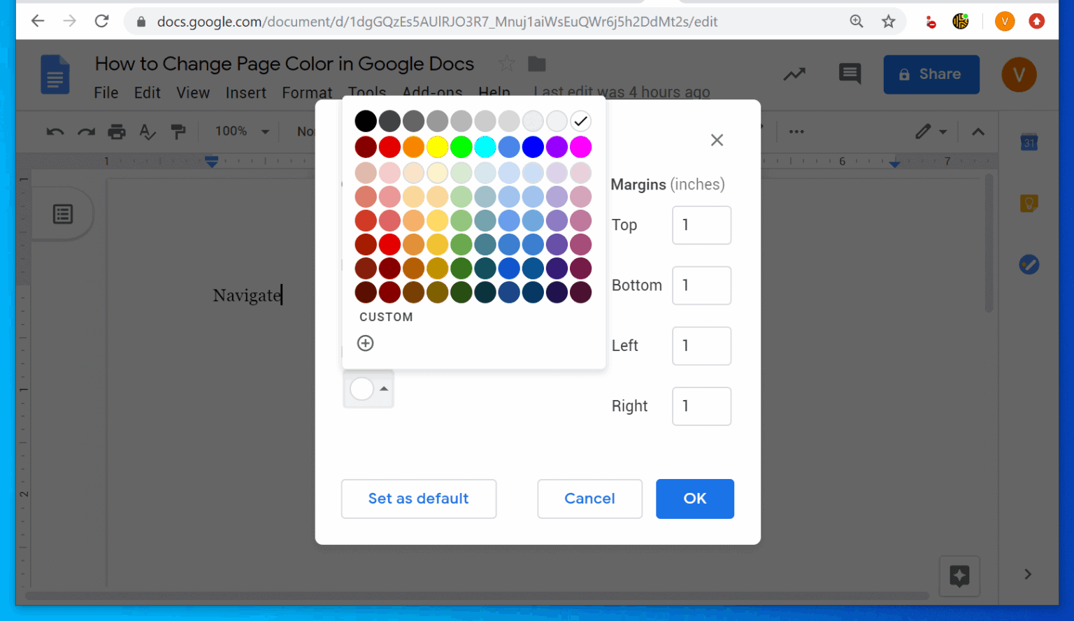 How to Change Page Color in Google Docs (PC or Google Docs Apps)