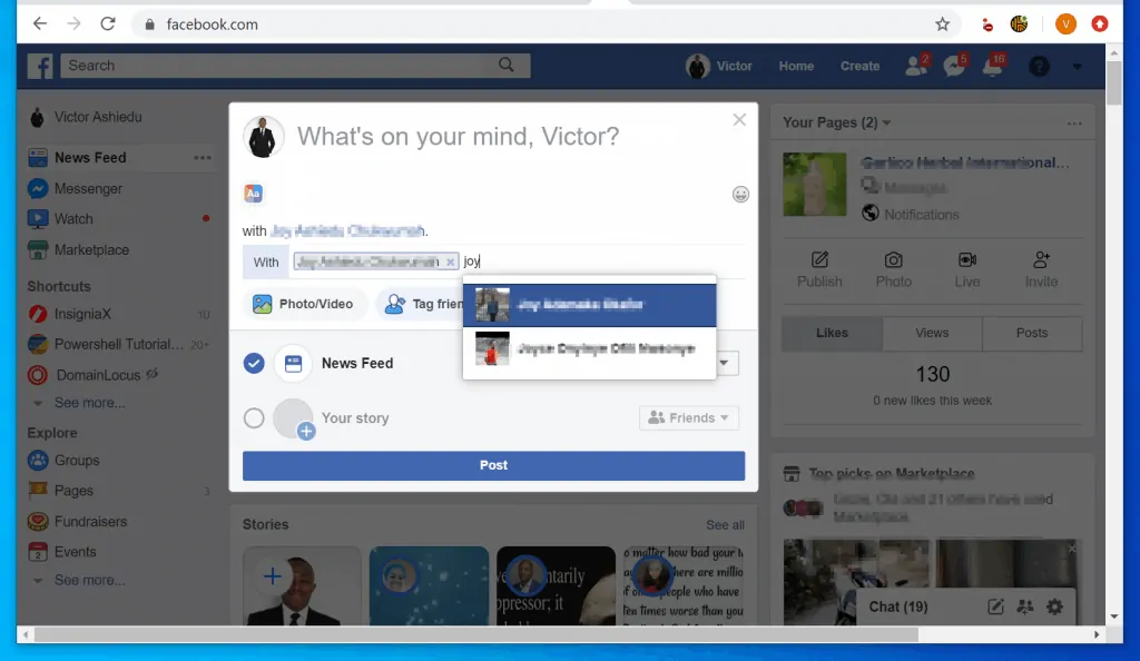 tag someone on facebook post