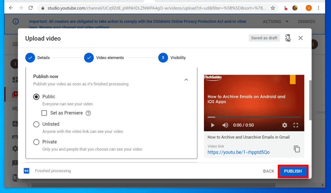 Upload the PowerPoint Video to YouTube