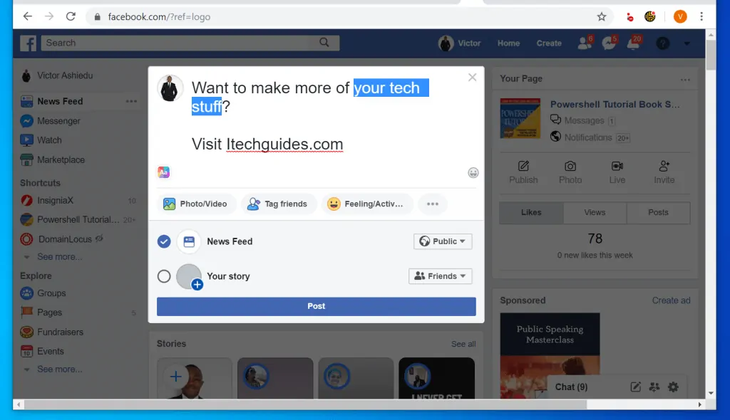 How to Bold Text on Facebook Post from a PC