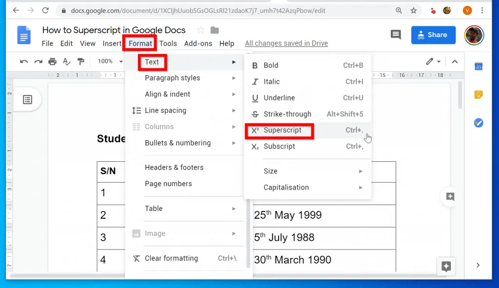 How to Superscript in Google Docs - Itechguides