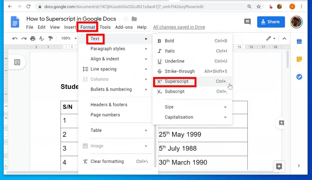 How to Superscript in Google Docs from a PC