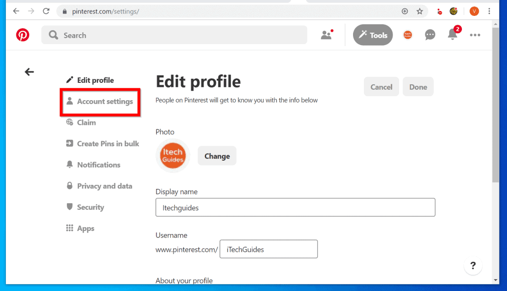 How to Delete Pinterest Account from a PC (Pinterest.com)