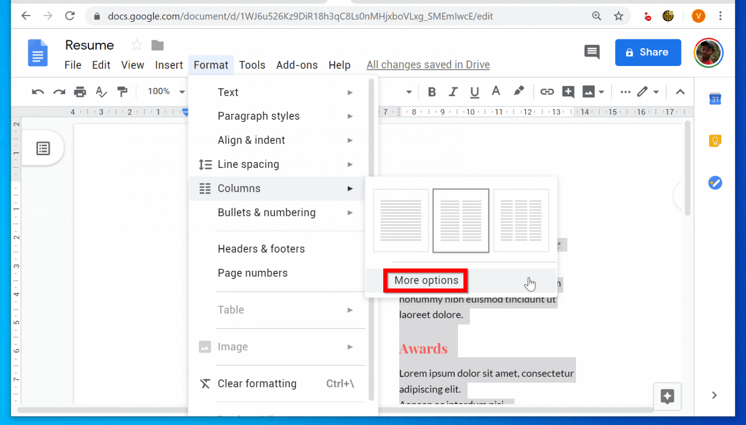 How to Make two Columns in Google Docs | Itechguides.com