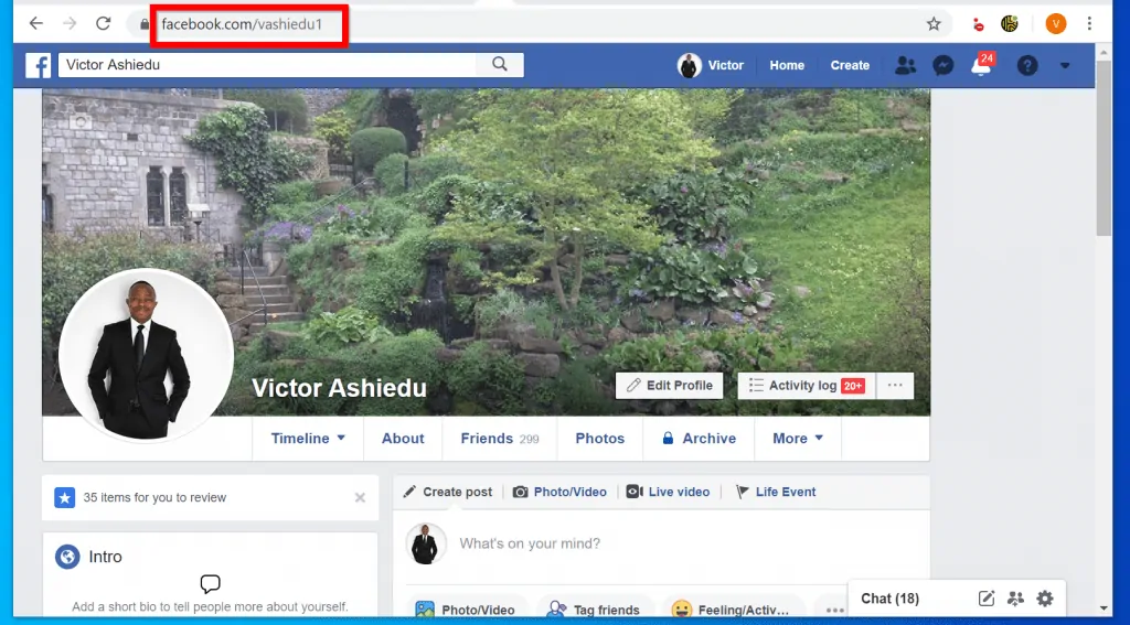 How to find Facebook URL from a PC (Facebook.com)