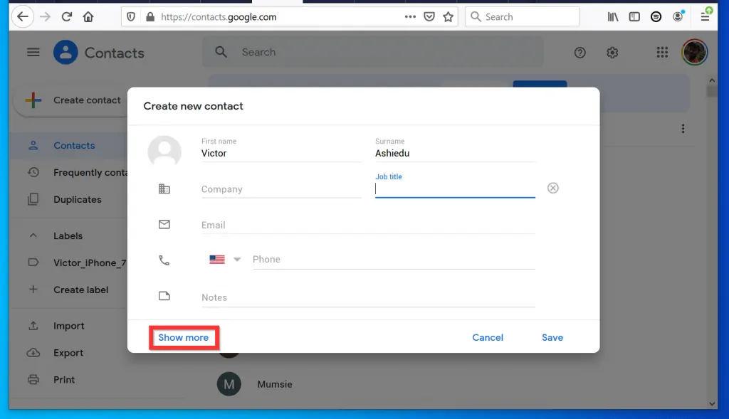 How to Add Birthdays to Google Calendar from a PC - Add a New Contact and include the Birthday