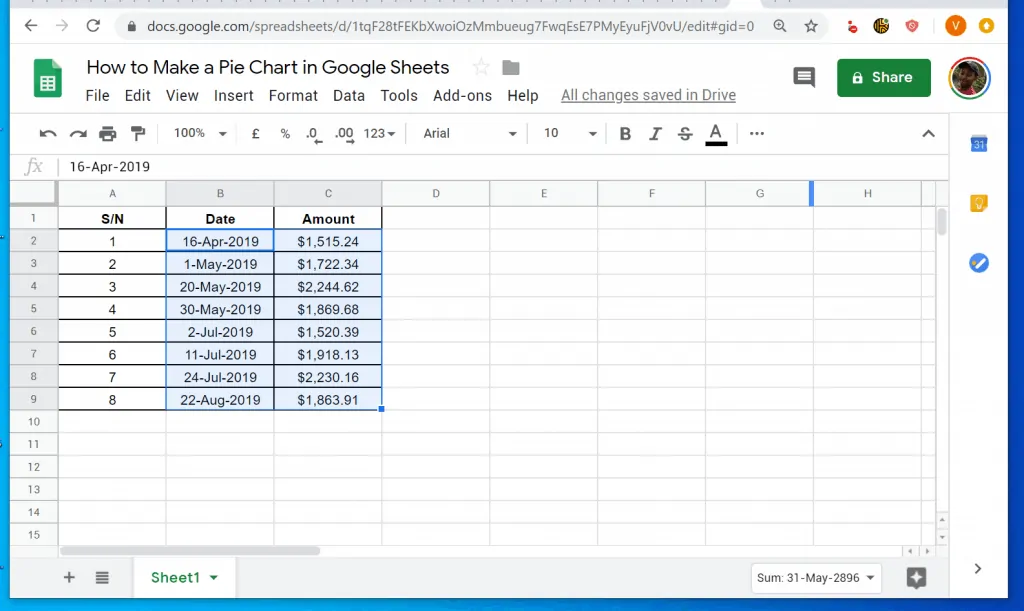 How to Make a Pie Chart in Google Sheets from a PC