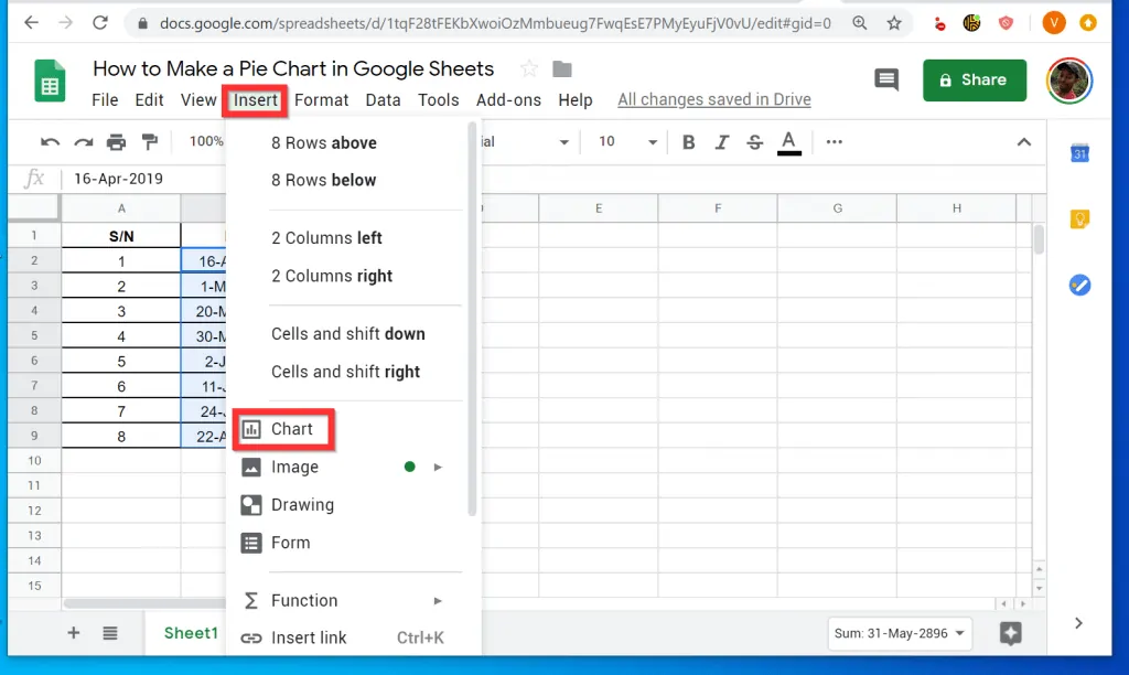 How to Make a Pie Chart in Google Sheets from a PC