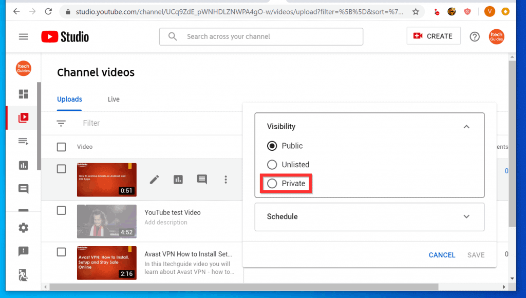 how to make a video into a private youtube link