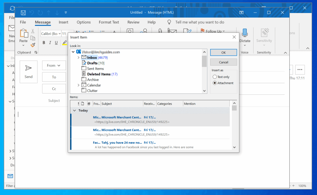 how to attach email in new outlook 365