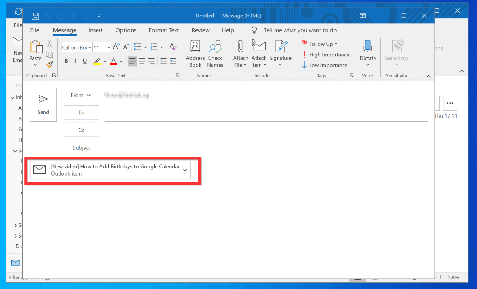 how to attach item in body of email outlook