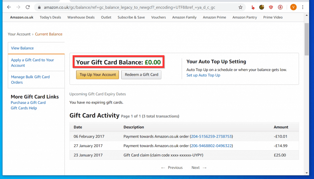 How to Check Amazon Gift Card Balance from a PC (Amazon.com)