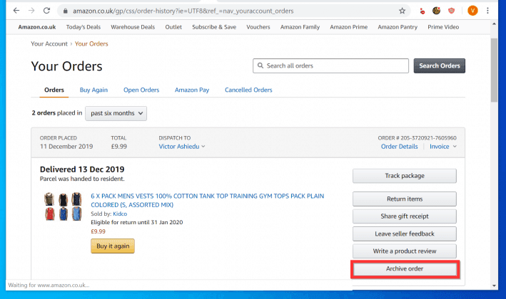 how to see archived orders amazon