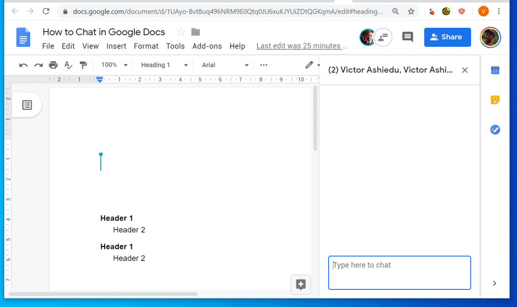 como abrir o chat no google docs
