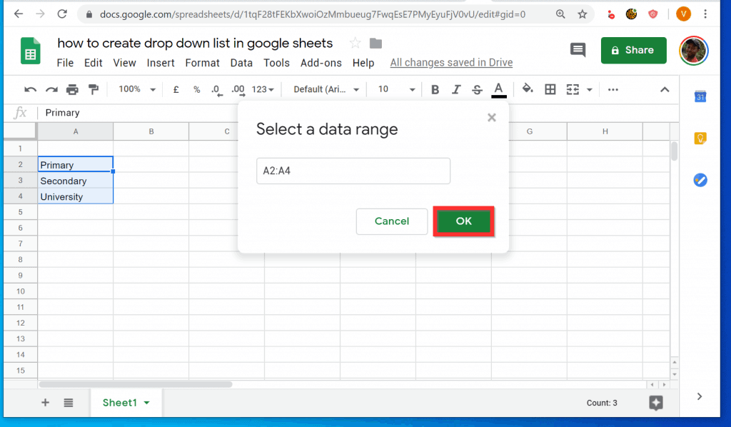 how to add a drop down list in google sheets