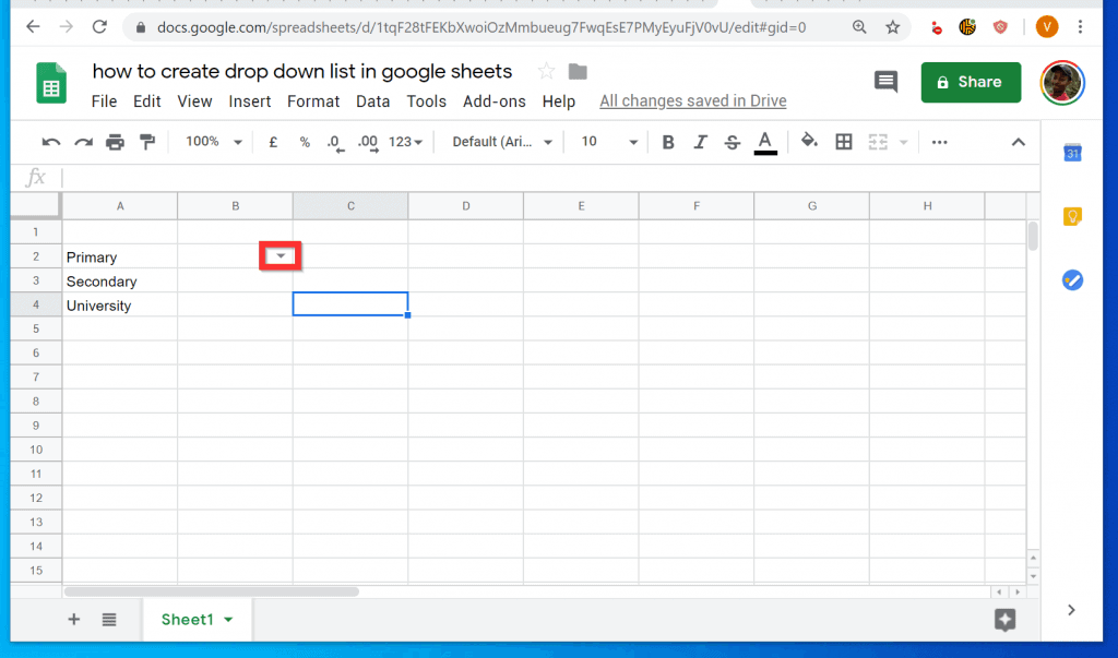 how to make drop down list in google sheet