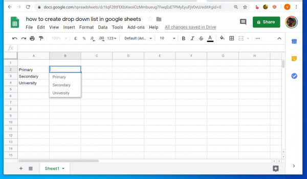how to add drop down list in google sheets