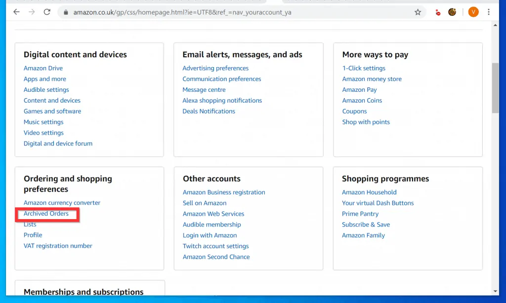 How to find Archived Orders on Amazon from Your Account (Method 1)