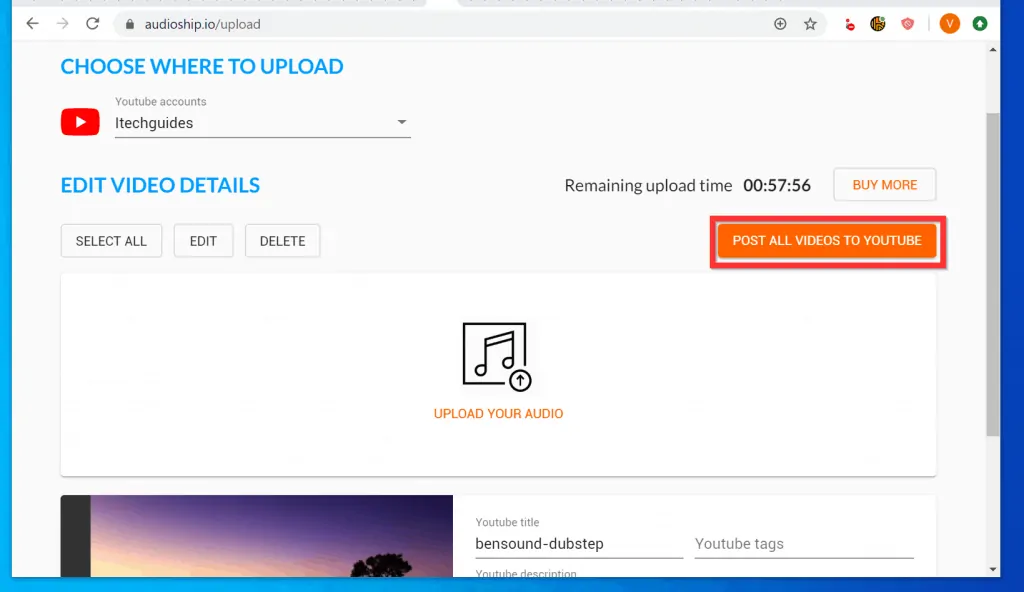 how to upload mp3 files to youtube
