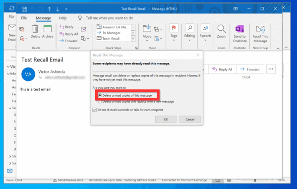 how to recall encrypted email in outlook