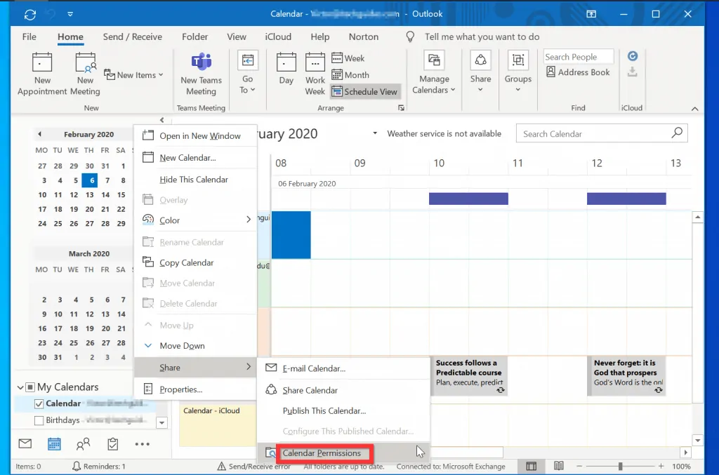 Share Outlook Calendar with "Calendar Permission" Option
