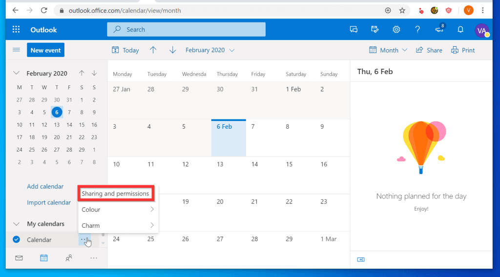 open outlook calendar