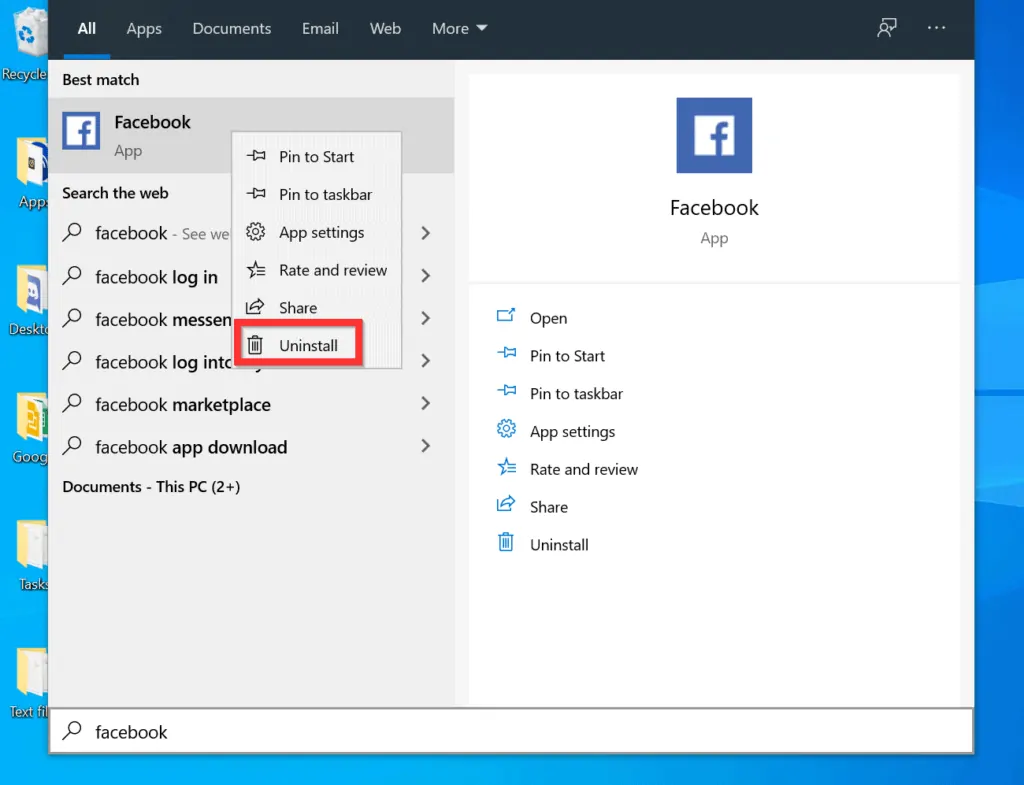 How to Uninstall Facebook App for Windows 10