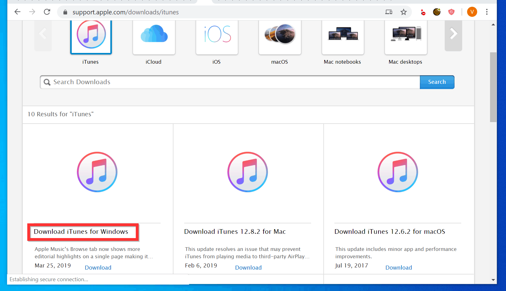 download latest version of itunes for windows 10