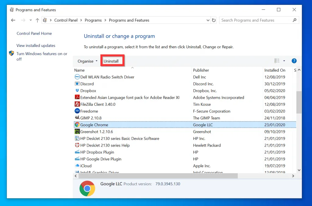 How to Uninstall Google Chrome from Windows 10 (Uninstall from Add or Remove Programs  - Control Panel)