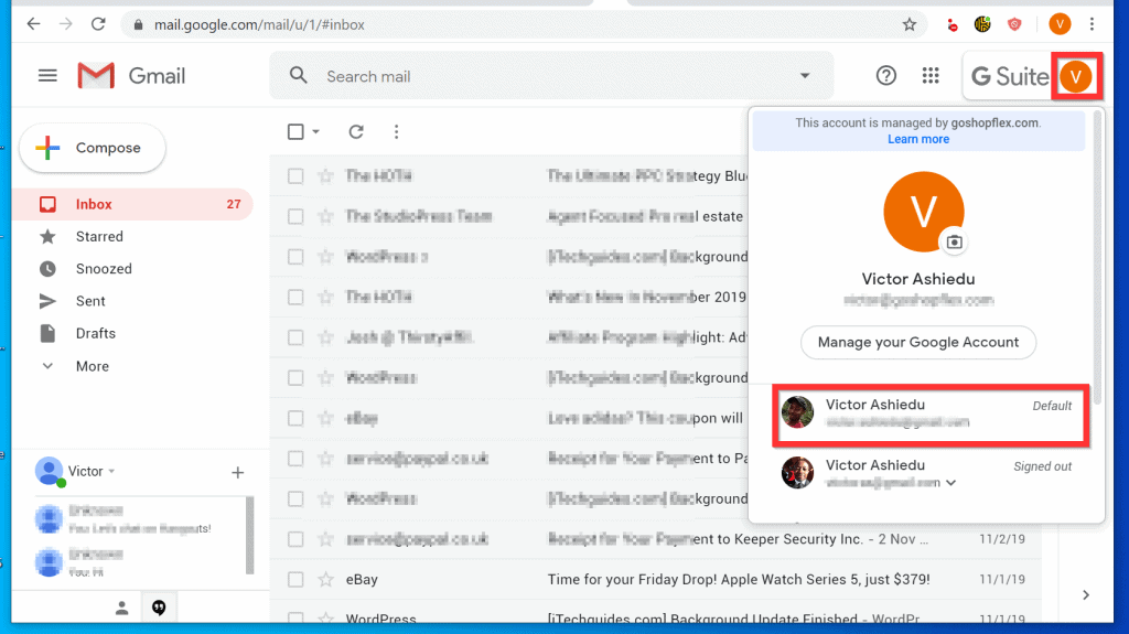 How to make a google account default with multiple google accounts
