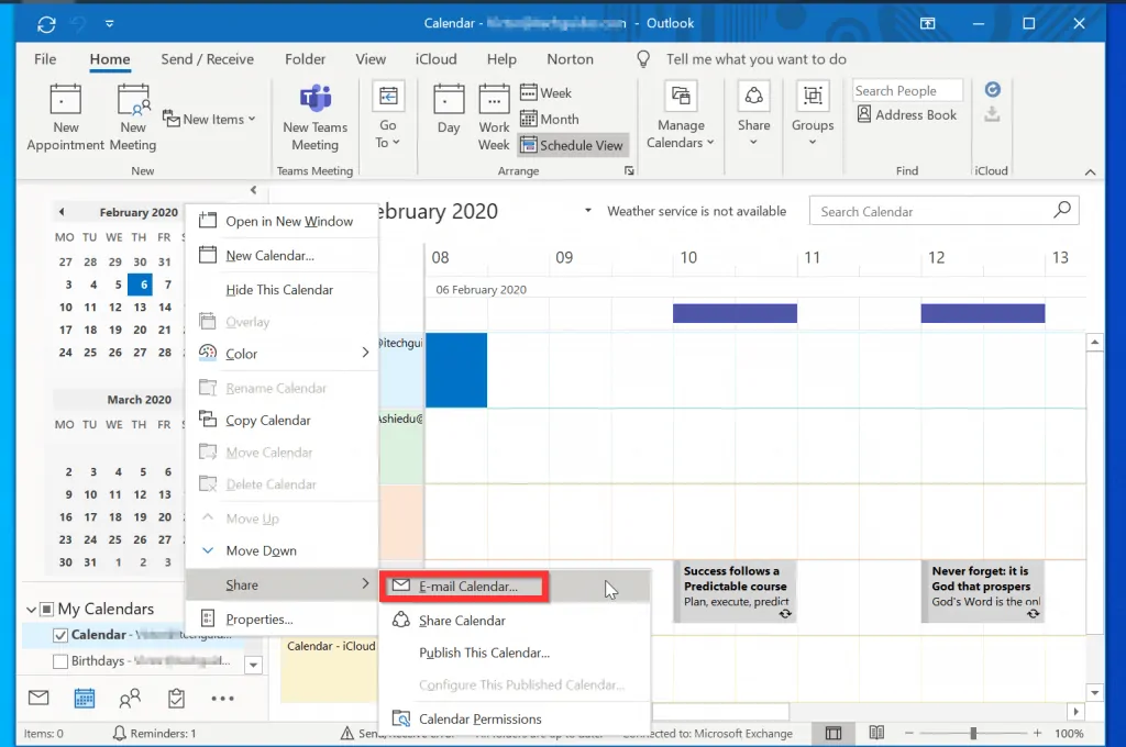 How to Share Outlook Calendar from Outlook Client (Windows 10) - E-mail Calendar