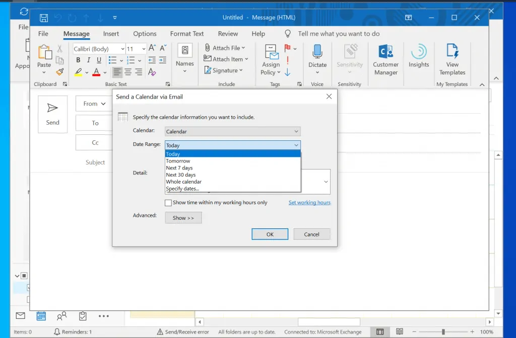 How to Share Outlook Calendar from Outlook Client (Windows 10) - E-mail Calendar