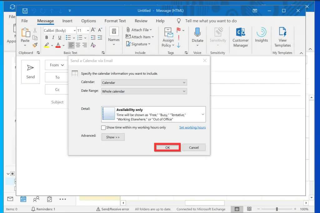 How to Share Outlook Calendar from Outlook Client (Windows 10) - E-mail Calendar