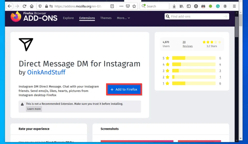 How to Install Direct Message for Instagram Firefox Extension 