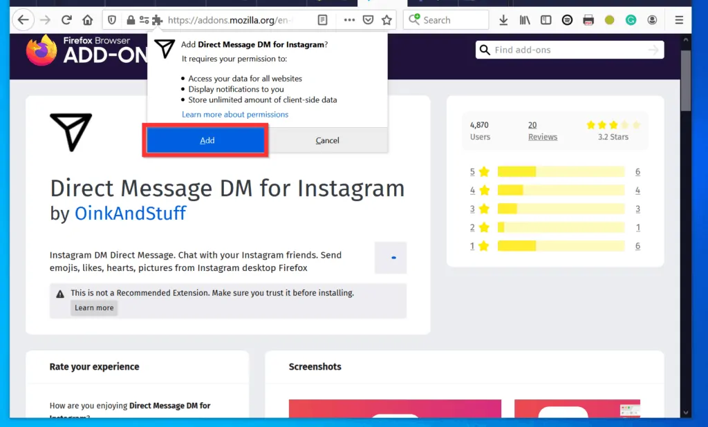 How to Install Direct Message for Instagram Firefox Extension v