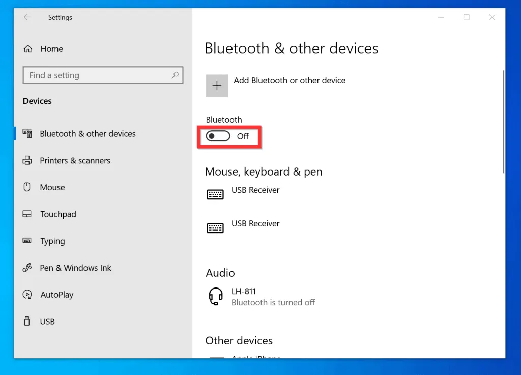 How to Turn on Bluetooth on Windows 10 from Settings
